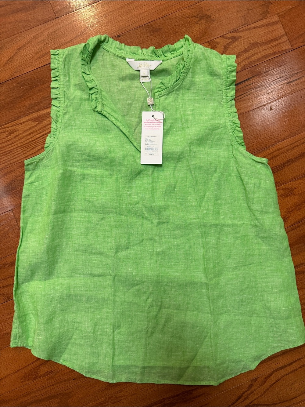 Lilly Pulitzer Lime Green Ruffle Trim Sleeveless blouse